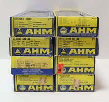 Load image into Gallery viewer, Lot of 8x AHM HO Scale Train Car Collection (Carrier, Box Cars, Dummy Eng, Tank)
