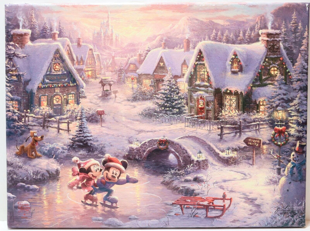 Thomas Kinkade Mickey and Minnie - Sweetheart Holiday 12x16 S/N Canvas 41/95